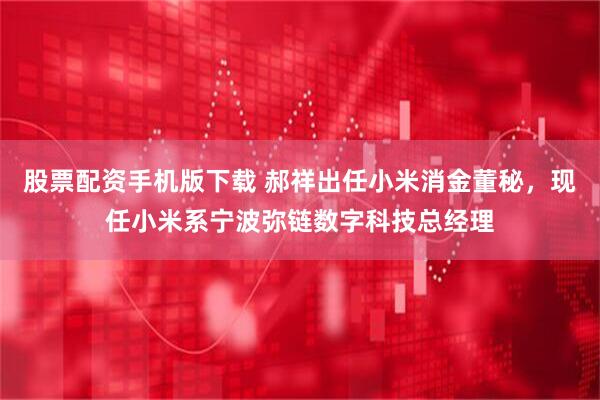 股票配资手机版下载 郝祥出任小米消金董秘，现任小米系宁波弥链数字科技总经理